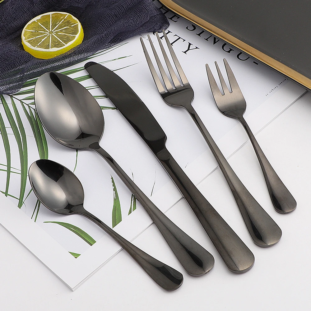 

5Pcs Glossy Black Stainless Steel Cutlery Tableware Set Dinnerware Wedding Party Flatware Set Forks Knives Spoons Set Silverware