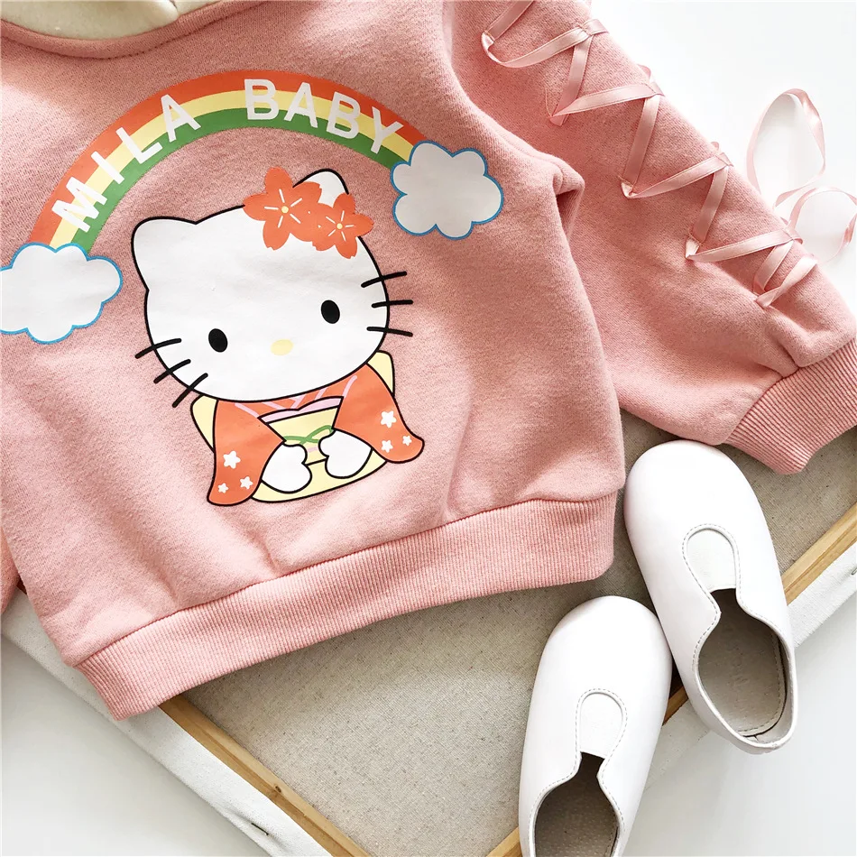 Tonytaobaby/осенне-зимний хлопковый свитер с длинными рукавами и капюшоном с рисунком кота для маленьких девочек розовые толстовки с капюшоном для девочек