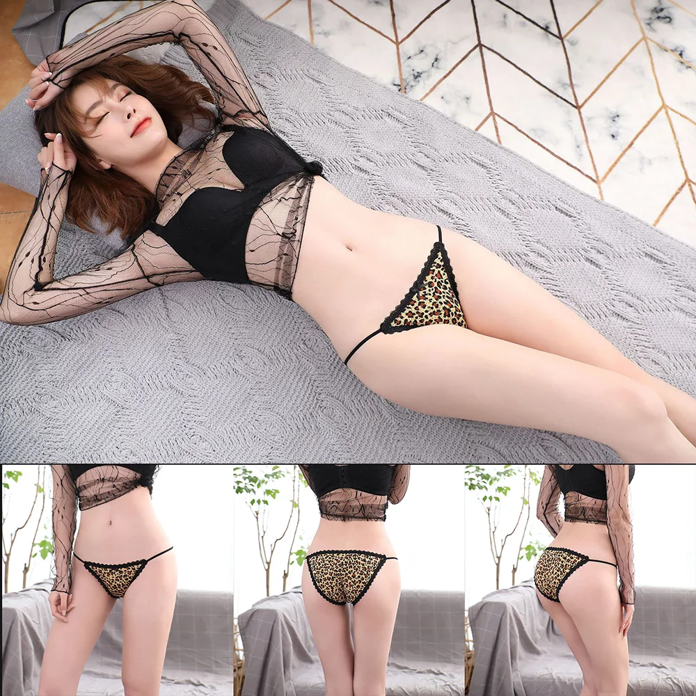 

Sexy Leopard Lingerie Hollowed Out Ice Silk With Hip Lifting Mid Waist Cotton Women's panties shows women's unique charm