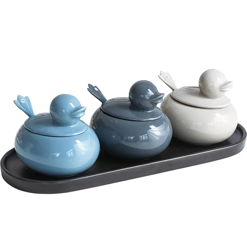 

Ducklings Ceramic Seasoning Jar Creative Cartoon Kitchen Household Combination Seasoning Jar Seasoning Tank Salt Shaker Storage