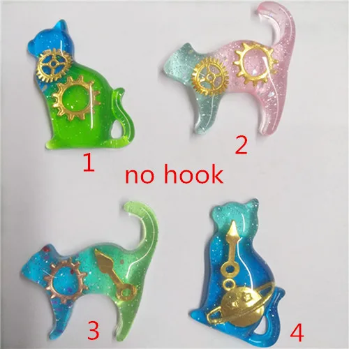 without hook 12 шт смолы кошка плоская задняя серьга талисманы очень милый брелок подвески, ожерелья для украшения DIY - Окраска металла: without hook