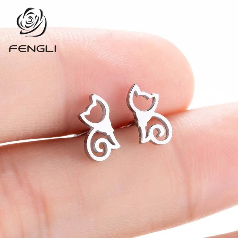 Модные романтические серьги FENGLI Cat милые гвоздики с животными для женщин и мужчин