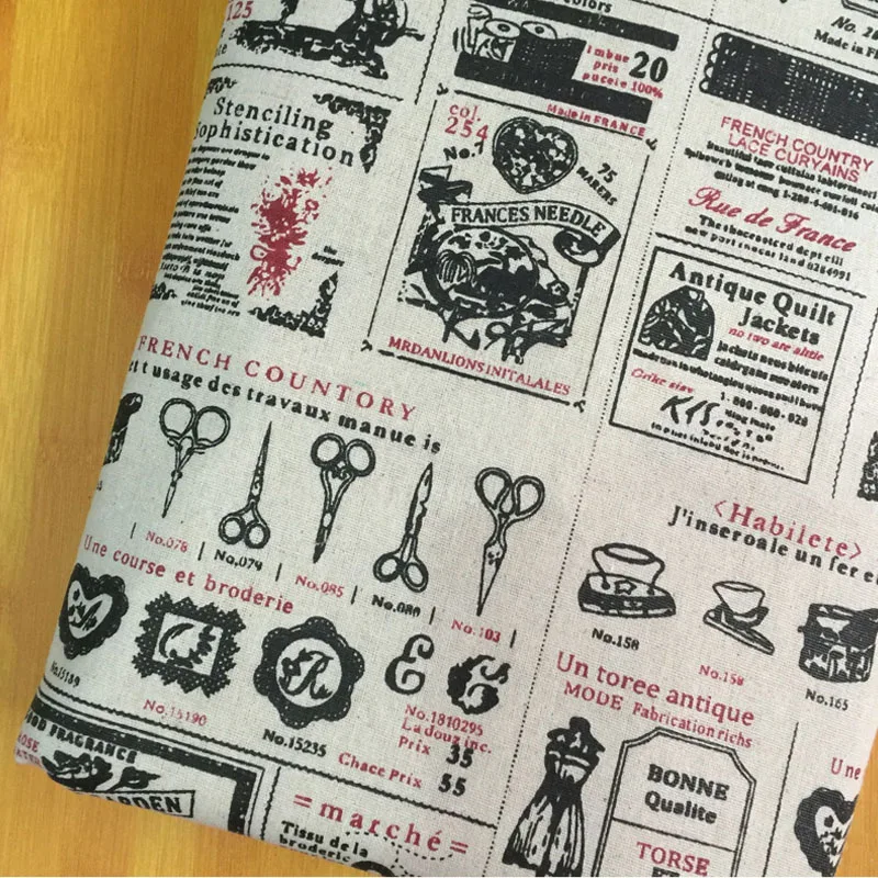 Ткань из хлопка и льна с принтом в стиле ретро ткань пэчворк текстильный материал