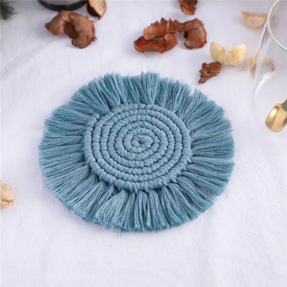 

1PCS Drink Coasters Braided Cup Coasters Northern Europe Pure Handmade Cotton Braid Macrame Cup Pad for Table Desk Protection