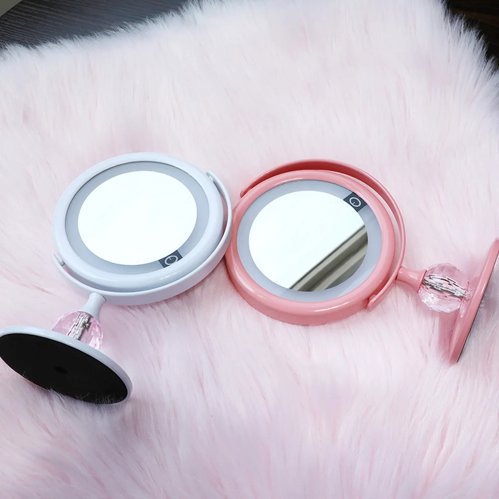 Magnifying Makeup Mirror With LED Light Cosmetic Mirrors Round Shape Desktop Vanity Double Sided Backlit | Красота и здоровье