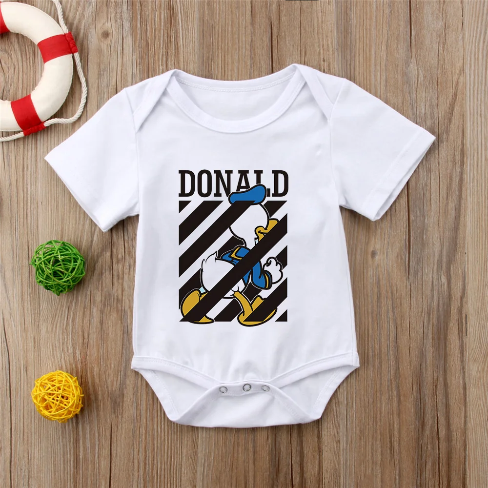 

Hot Summer Baby Clothes Newborn Short Sleeve Donald Disney Romper White O-neck Soft Infant Onesie Baby Kids Boys Dodysuit