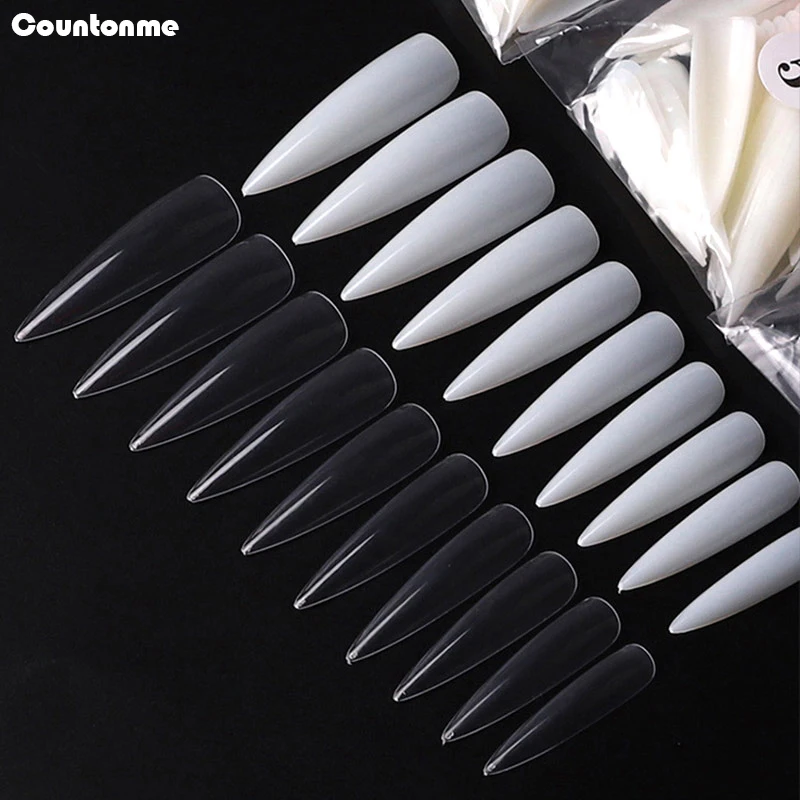 

500Pcs/Pack False Nails Long Sharp Stiletto Fake Nail Tips Natural/Transparent Manicure Full Nails for Extension Nail Art Tool