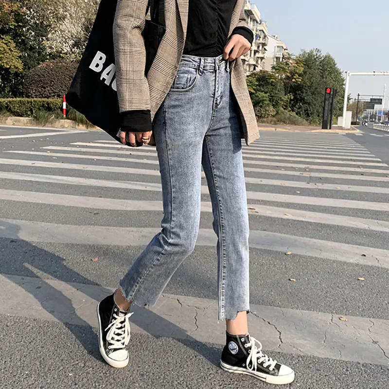 2020 повседневные джинсы Mom брюки с вырезами Синие рваные женские высокой талией