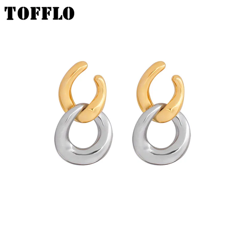 TOFFLO, двойное кольцо из нержавеющей стали, съемные серьги, женские простые серьги BSF539