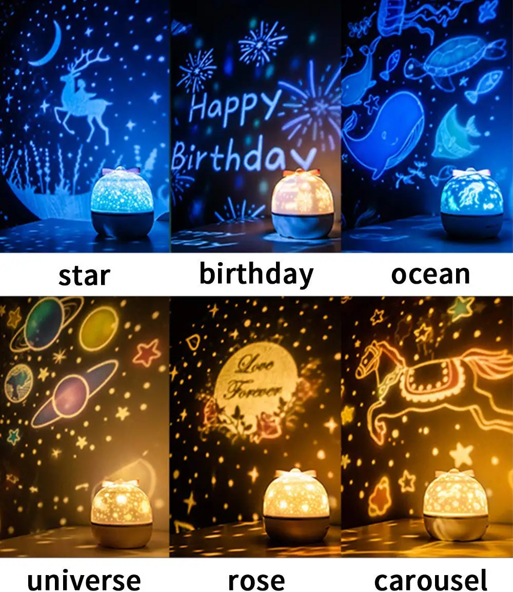 Star Night Light Projector LED Projection Lamp 360 Degree Rotation 6 Films for Kids Bedroom Home Party Decor | Лампы и освещение