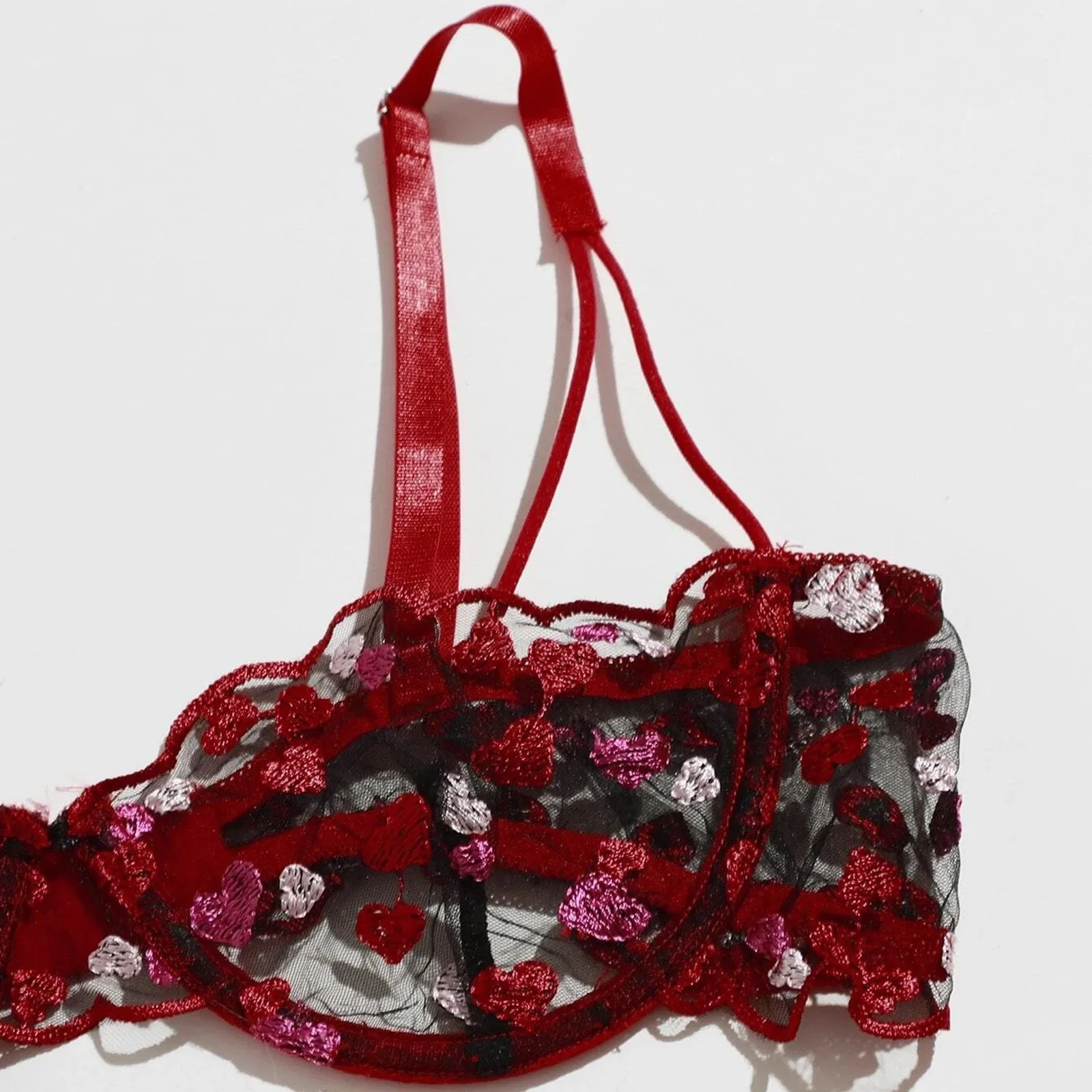 

Mesh Perspective Sexy Lingerie Women Love Embroidery Bra Underwear Set Bowknot Sensual Lingerie Lace See Through Bras Briefs Set