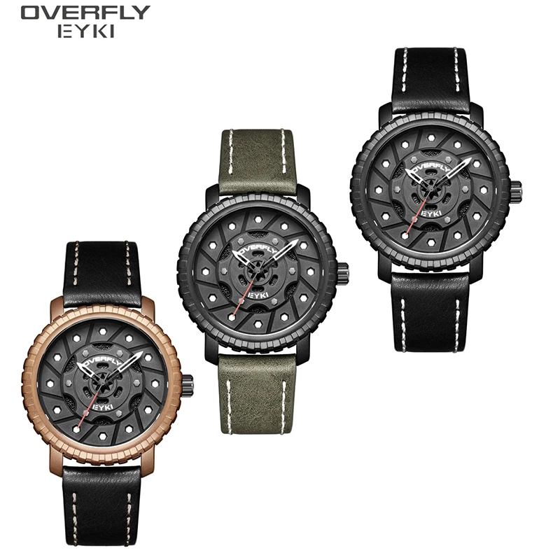 

EYKI Men Leather Quartz Watches Creative Tires Dial Design Man Watch Male Fashion Sport Military Wristwatch Montre Homme