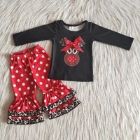 wholesale baby girl christmas clothes black long sleeve reindeer top ruffle red dots leopard pants outfit children toddler set