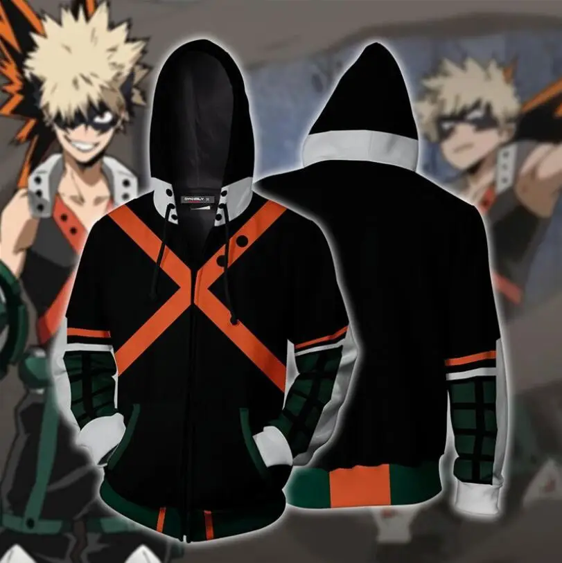 

Bakugou Katsuki School Uniforms Cosplay Costume My Hero Academia Hoodies 3D Printed Zip-up Hoodies for Men Women Sport Sweater