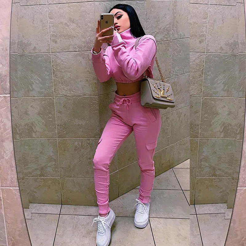 2019 European and American women's new fashion temperament loose solid color casual short sweater suit two-piece | Женская одежда