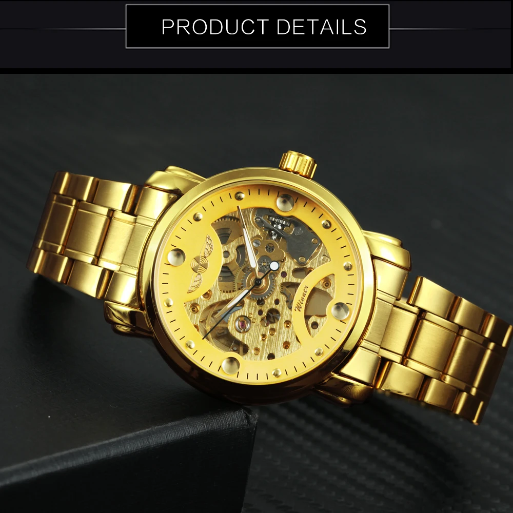 

Classic Automatic Mechanical Watch Men 3D Index Skeleton Wristwatch Steel Strap Male Watches relogio masculino