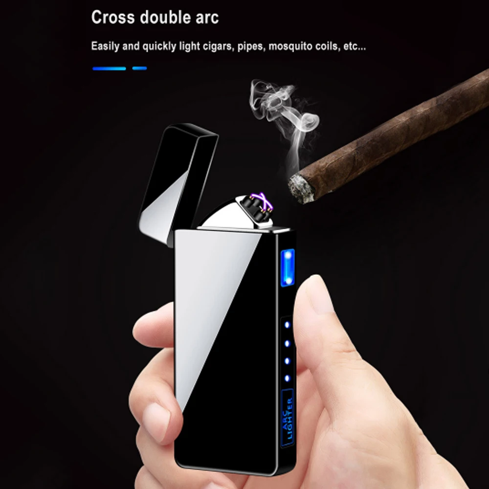 Windproof Dual Arc Lighter USB Electric Flameless Plasma Lighters For Cigarettes With LED Power Display Gifts Gadgets |