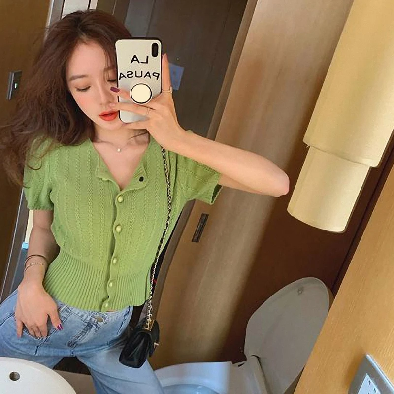 Женская летняя одежда с коротким рукавом короткие сетка вязаный кардиган