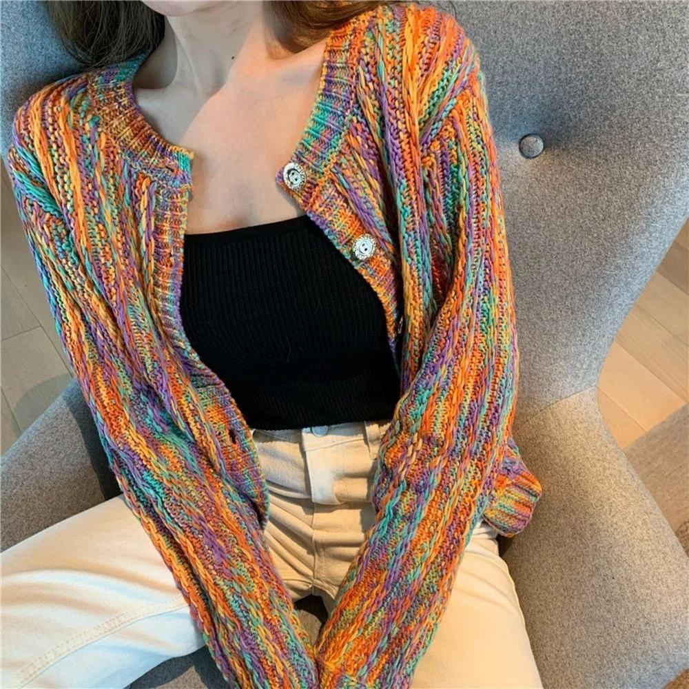 

Women Cardigans Multicolor Short Single Breasted O-neck Fashion High Quality Breathable Casual Elegant Knitting Sweater