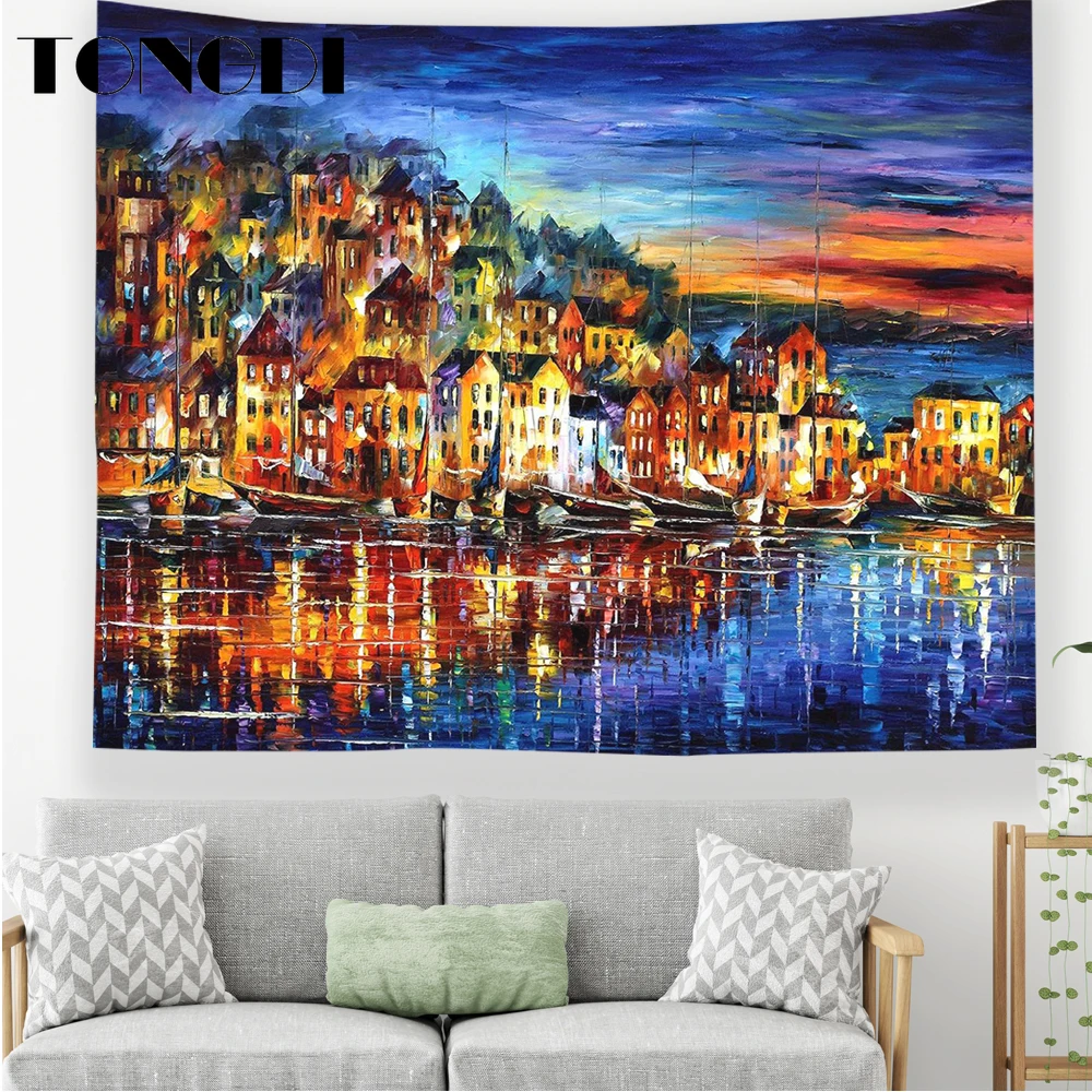 TONGDI Бохо Ретро гобелен элегантный масляный пейзаж картина на стене подвесной