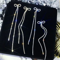 luxury rhinestone super long chains tassel bowknot drop earrings for women party elegant crystal charm dangle earrings jewelry