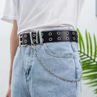 Ремень женские панк-пажи Harajuku с металлической пряжкой, регулируемый ремень с цепочкой, с двумяодинарными люверсами, для джинсов и юбок