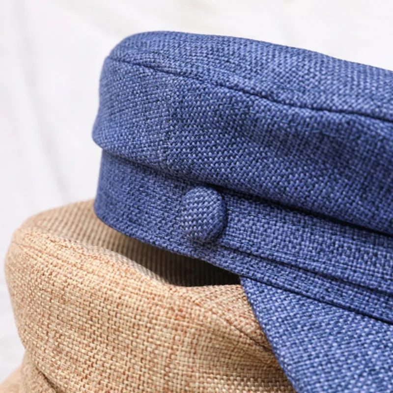 Кепка Женская в стиле милитари льняная винтажная бейсболка с плоским верхом