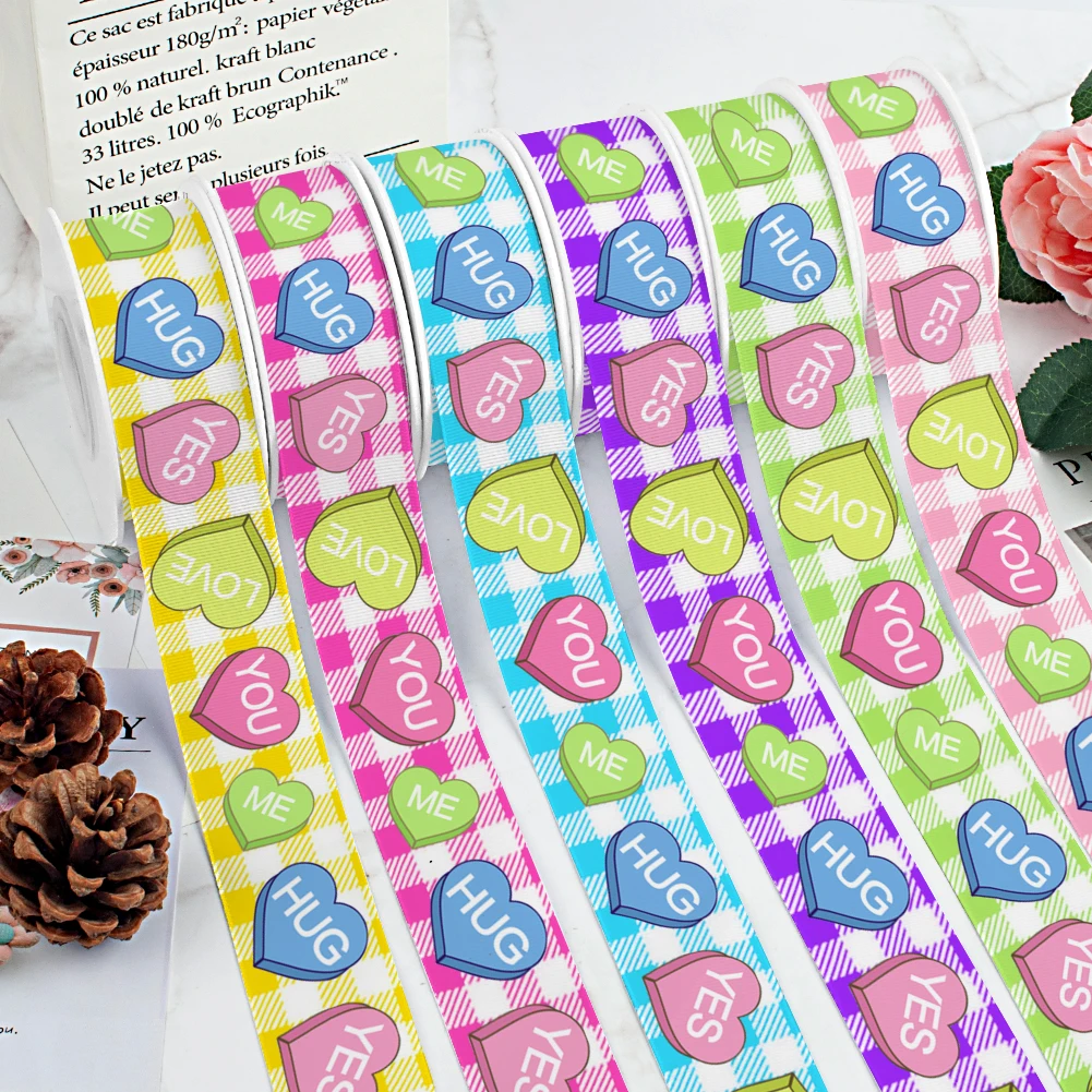 

Атласная лента в рубчик с принтом сердца, 50 ярдов