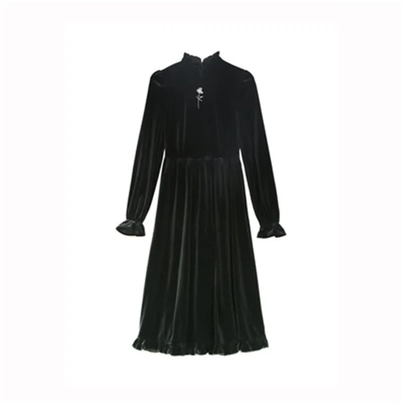 

Vintage Elagant Women Dress Gothic Style Long sleeve Dress Lolita Female Dresses Black One Piece Dress