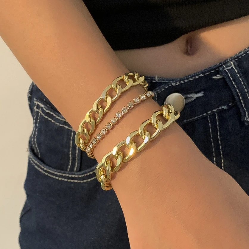 

Gothic Chains Bracelets for Women Punk Couples Bracelets Set Ceystal Chains Friends Bangles Men Braslets Jewelry Wholesale Lots