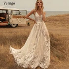 Кружевное свадебное платье в стиле бохо Verngo, пляжные богемные Свадебные платья а-силуэта с V-образным вырезом, современное платье с открытой спиной, 2020