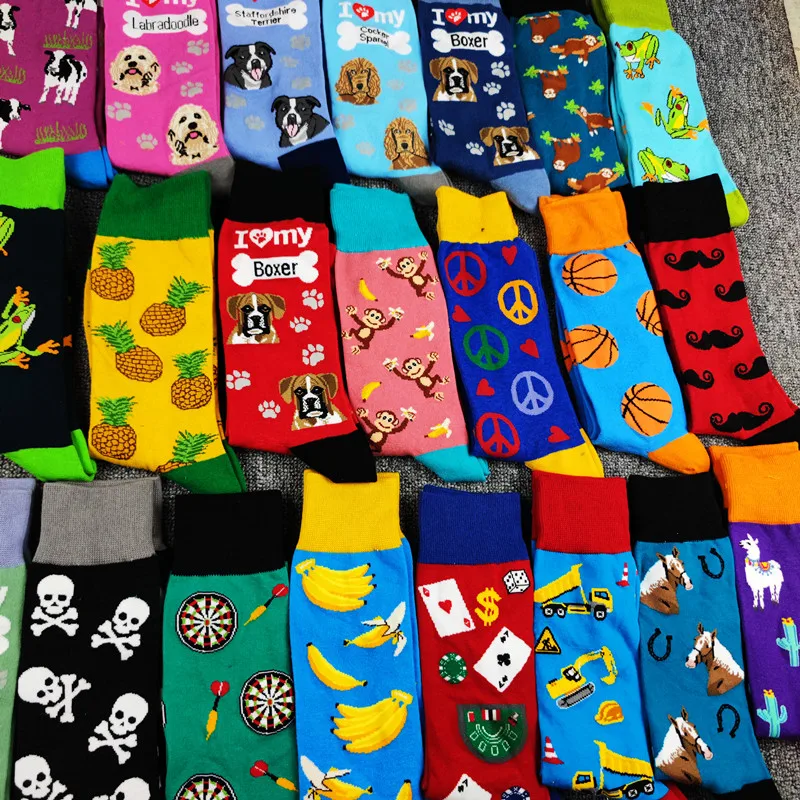 5 pairs of lucky bags random men and women high tube tide socks animal image puppy burger street trend socks