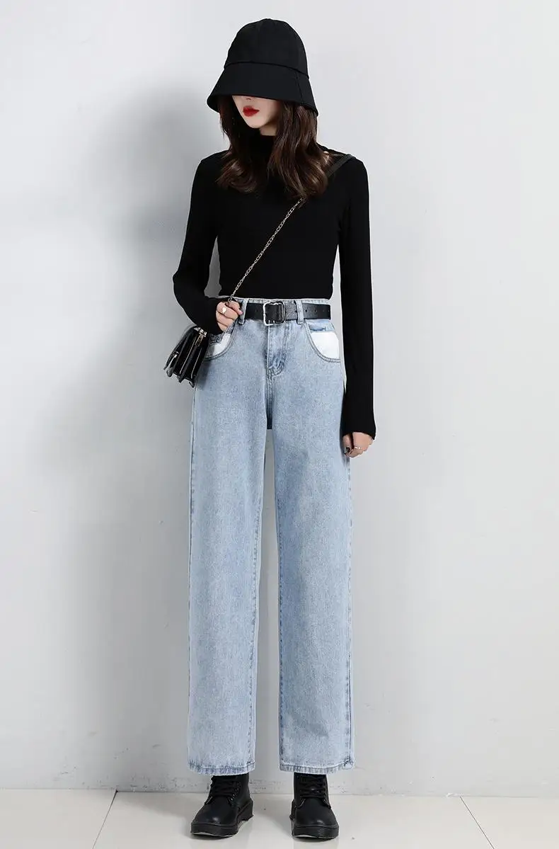 

High Waist Womens Jeans Spring Chic Vintage Straight Jeans 2021 Spring Wide Leg Jeans Pants
