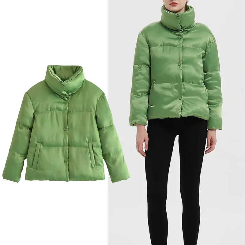 

TRAF Za 2021 Winter Jacket Women Loose Parkas Coat Fashion Thick Warm Padded Coat Solid Casual Outwear Jacket Parkas