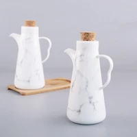 white marbled ceramic oiler vinegar bottle with solid wood stopper cover leak proof porcelain seasoning jar spice bottle kitchen