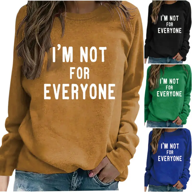 

Womens Casual Long Sleeve T-Shirt Letters Print Pullover Tee Baggy Tunic Tops Blouse