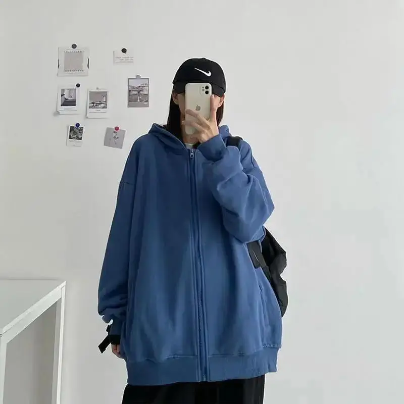 

cottonHoodedSweaterFemale2020autumnThin sectionKorean versionCollege styleLooseSolid colorLong sleeveCardigancoattide