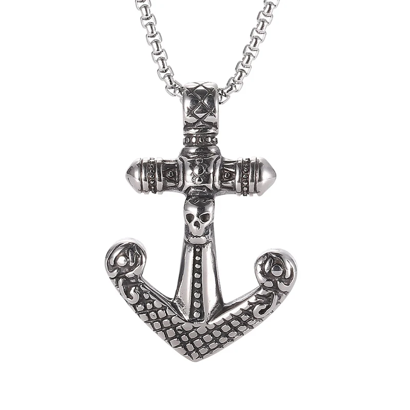 

New Punk Jewelry Accessories Skull Anchor Pendant Men Necklace Cheap Fashion Stainless Steel Wild Male Gift Hot Necklaces SP0055