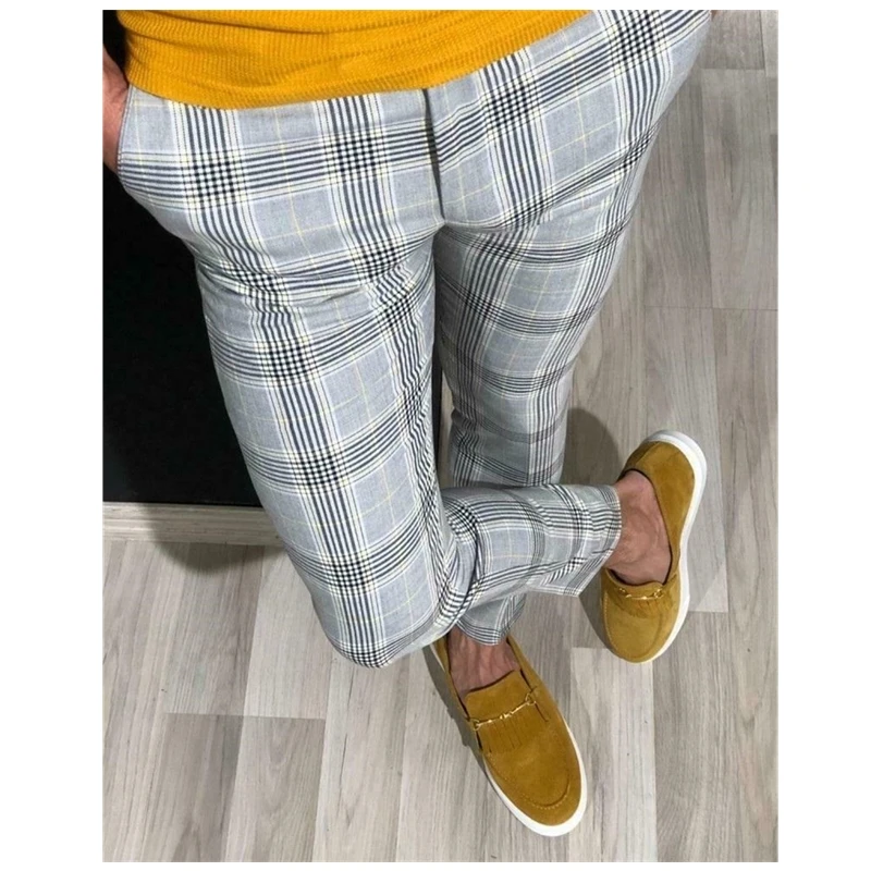 

Men's casual plaid pants Fashion Trend Hommes Skinny Business Casual Slim Fit Formal Party Pants Slacks Plaid Long Pants