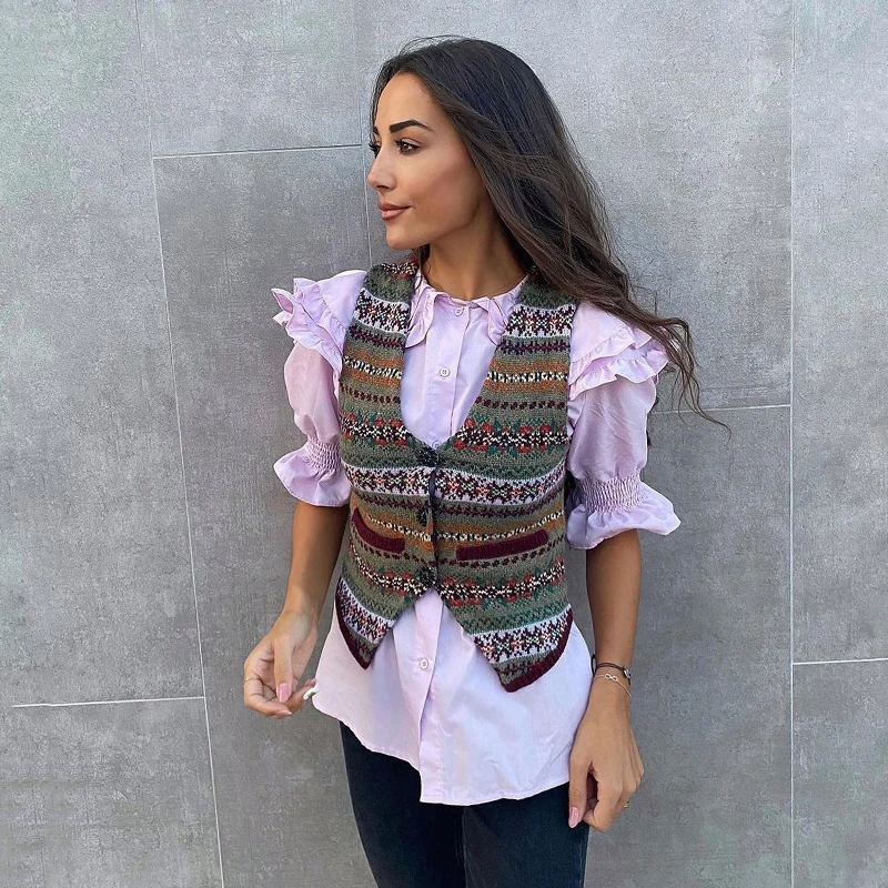 

Woman Vintage Vest New Bohemian Style Women's Jacquard Knitted Vest Cardigan Top Women's Clothing 2021 Autumn and Winter Clothes