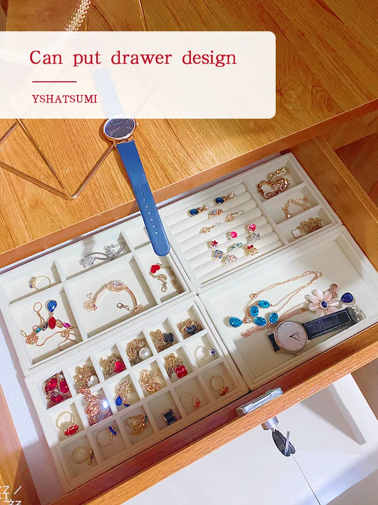 

Beige Small Customize Makeup Drawer Jewelry Tray Necklace Earring Ring Watches Jewellery Accessories Storage Display Tray