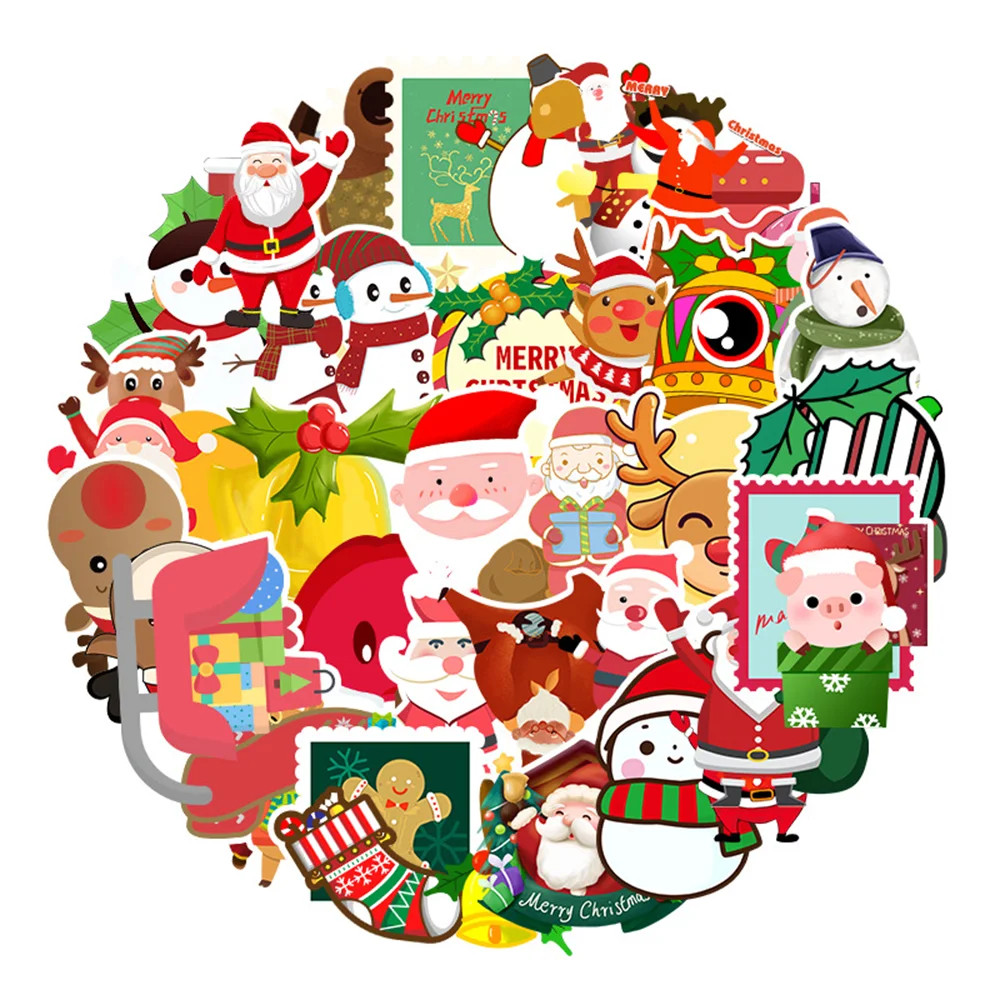 

50pcs Christmas Stickers for Laptop Car Phone Luggage Cups Siutcase Bike Motorcycle Cartoon Pvc Adesivi Waterproof Sticker