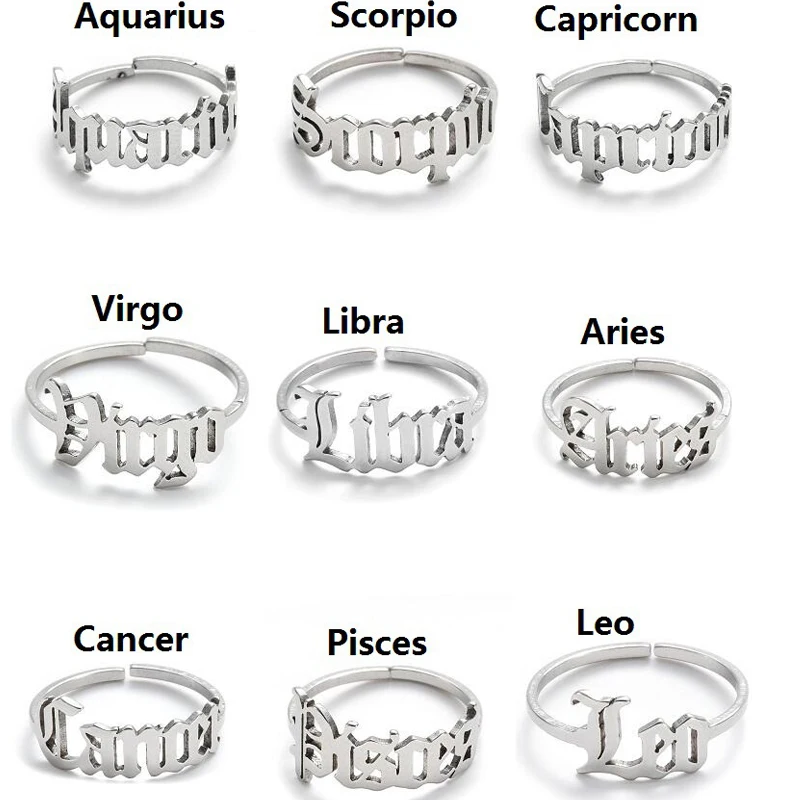 

Personalize Jewelry Cancer Zodiac Rings for Women Men Astrology Star Sign 12 Constellation Old English Finger Ring with Letter