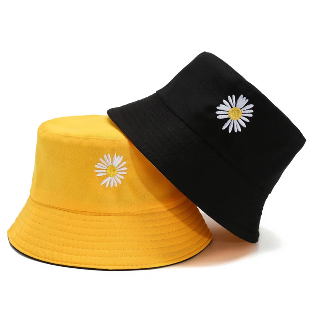 

Women Marguerite Embroidered Anti Sun Reversible Outdoor Beach Bucket Hat Cap