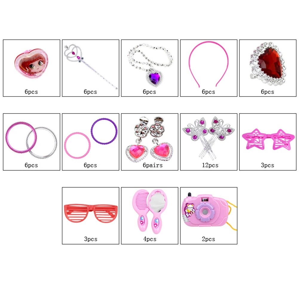 

72Pcs/Set Princess Pretend Jewelry Necklace Fairy Wand Girl Dress up Play Toy For Girls Dressing Cosmetic