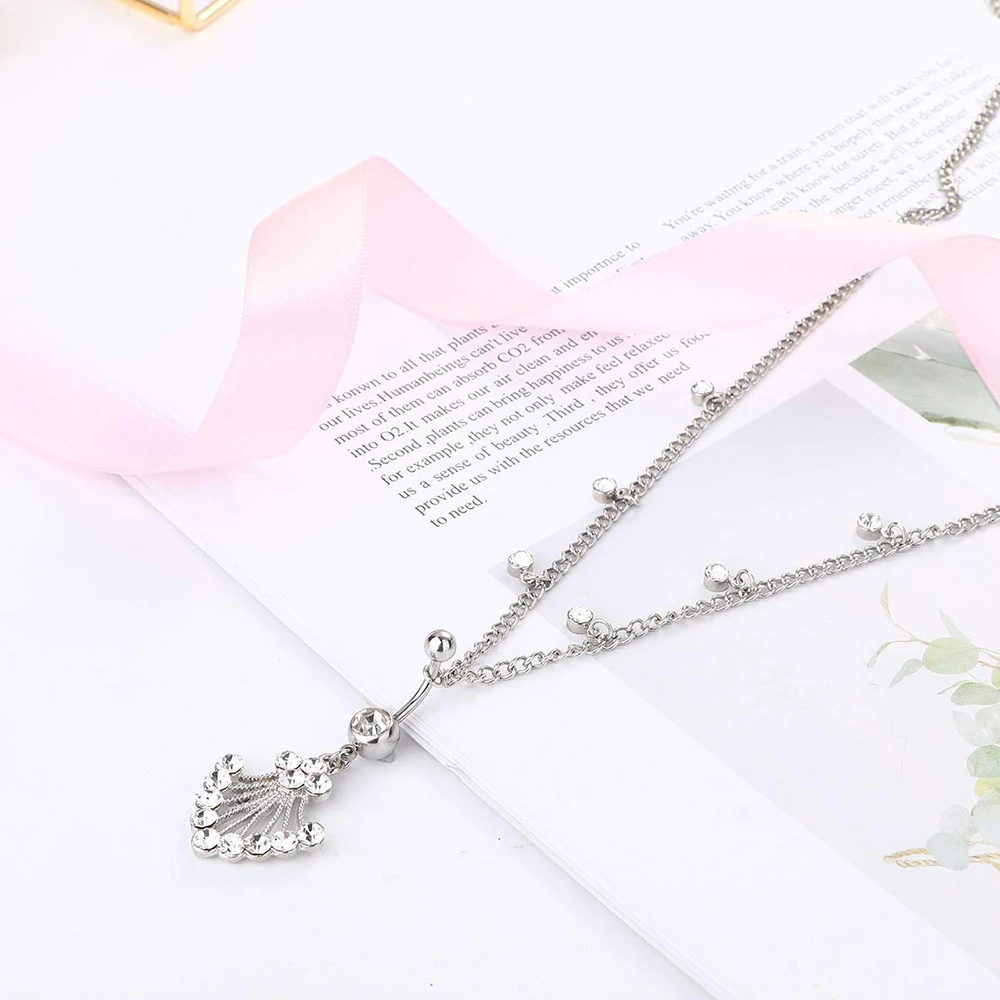 Colorful Rhinestone Dangle Belly Button Ring+Waist Chain Steel Drop Pendant Navel Piercings Ombligo Body Jewelry Sexy Lady | Украшения и