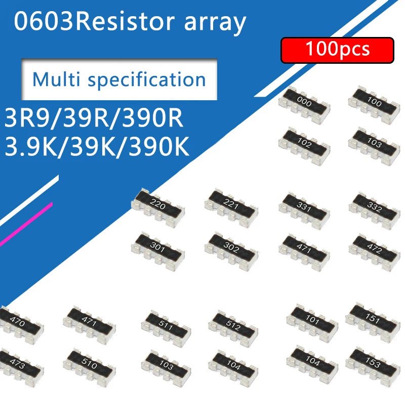 100 шт. 0603*4 8P4R 2*4P SMD сети резисторная матрица 3R9 3 9 Ом 39 390 R K к 391 392 393 394 | Электронные