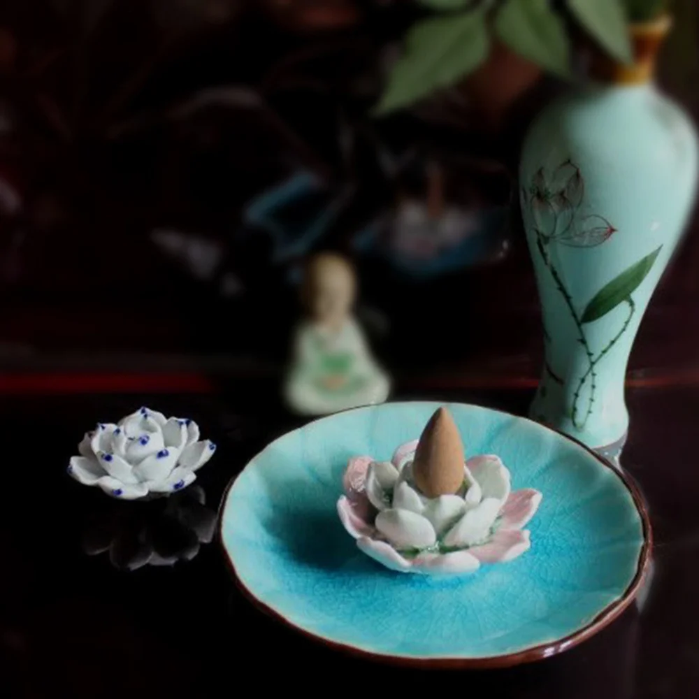

Ceramic Lotus Stick Incense Burner Holder Porcelain Decorative Flower Incense Burner Bowl Ceramic Incense Cone Ash Catcher Tray