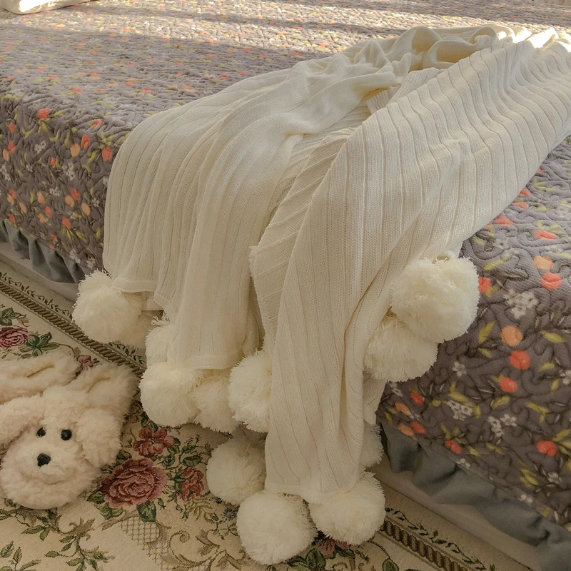 

Bedroom All-Match Cotton Knitted Wool Ball Blanket Office Nap Blanket Sofa Leisure Blanket