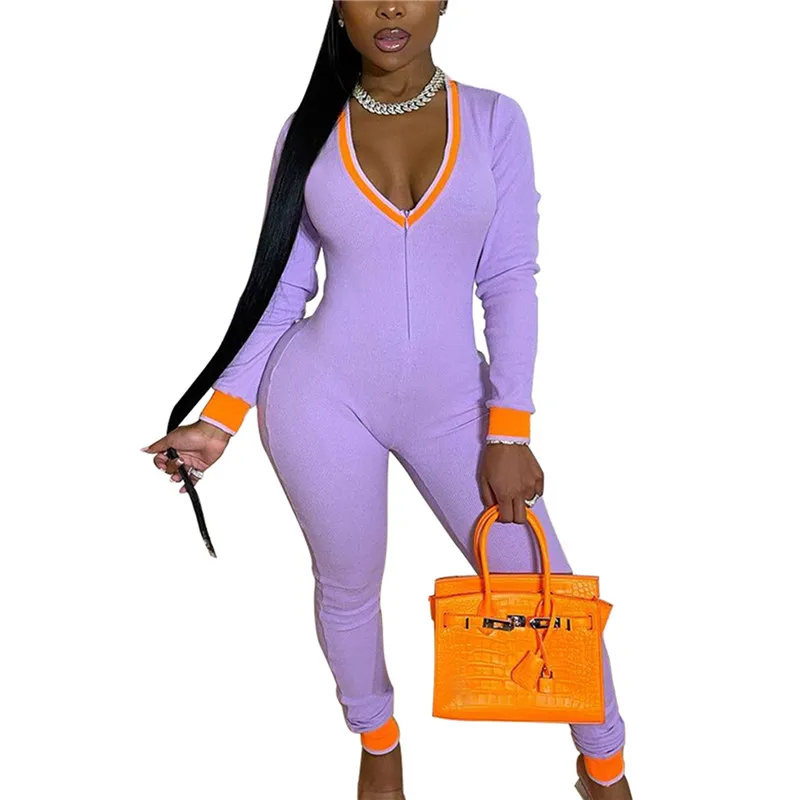 

Женские комбинезоны для тренировок, комбинезоны в рубчик, женские обтягивающие сексуальные спортивные комбинезоны с длинным рукавом и глу...